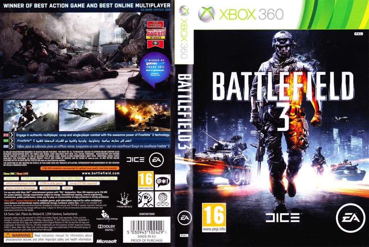 Battlefield 3 box art for Xbox 360